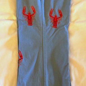 CJ Laing Lobster Pants Size 4 100% Cotton Red Embroidered on Blue